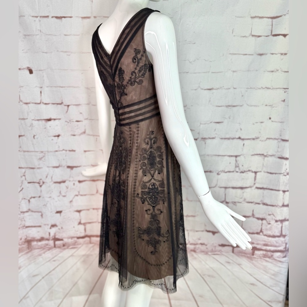 ANN TAYLOR LOFT PETITE 2P Black Embroidered Mesh Overlay Cocktail Party Dress - Picture 2 of 15